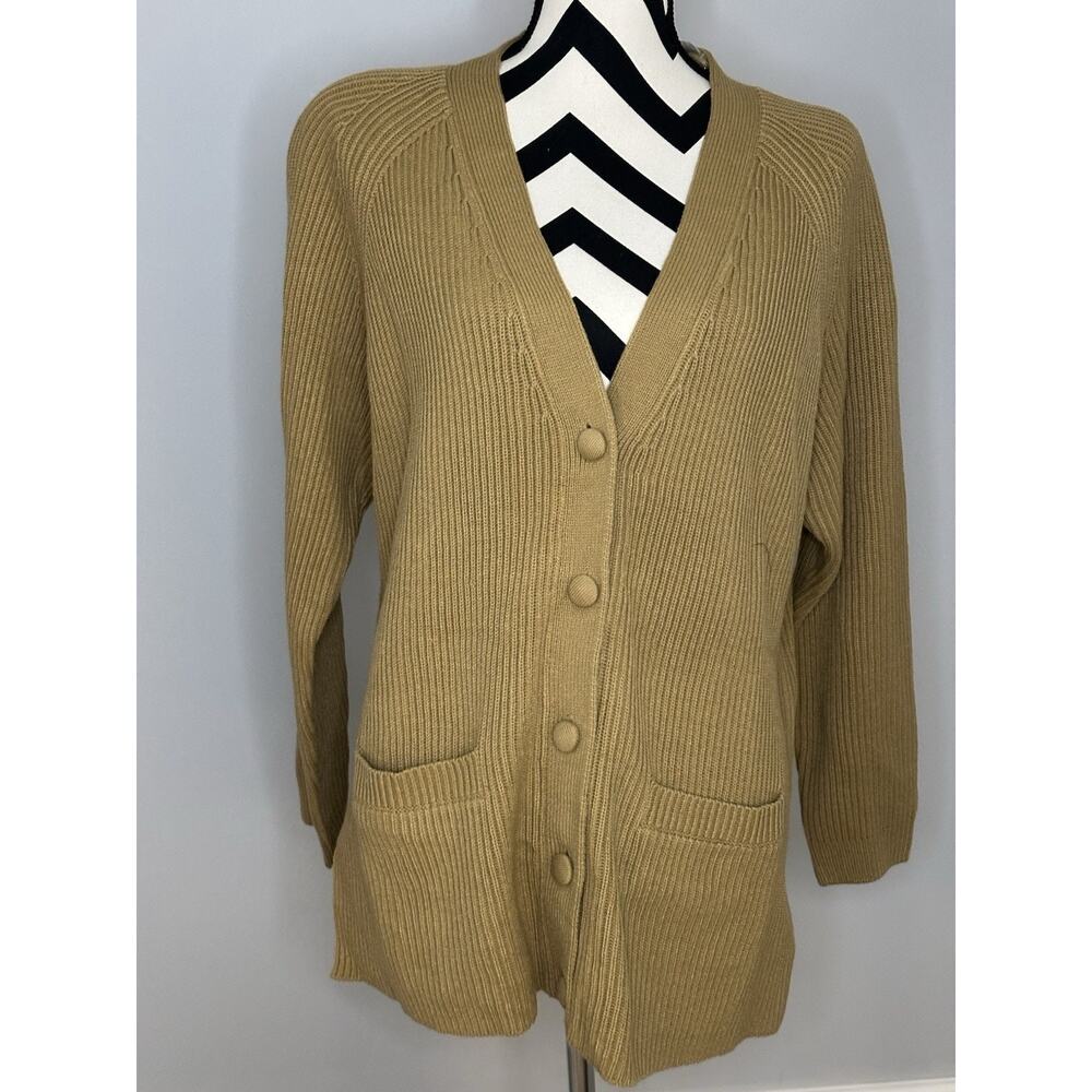 NWOT Yarnworks Chunky Knit Long Buttoned Cardigan Sz Petite Large Mustard/Gold
